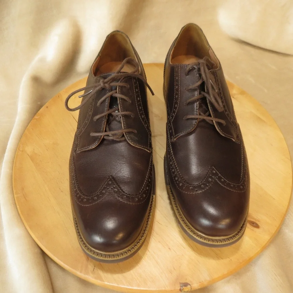 Cole Haan Wingtip Shoes Mens 10.5 Dark Brown Leather Grand.OS Brogue Oxfords